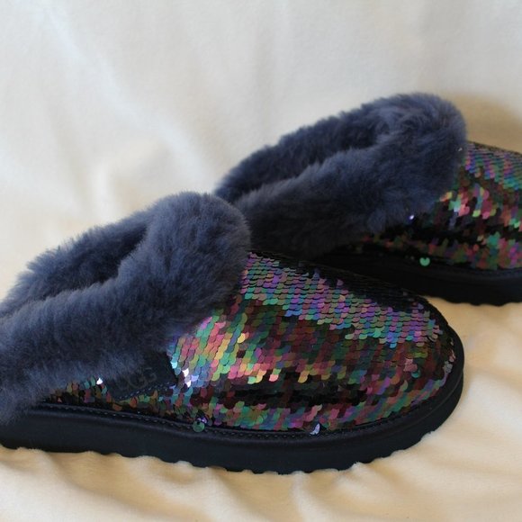 NIB UGG WOMEN'S SLIP ON SEQUIN CLUGGETTE SLIPPERS NAVY BLUE 6 - Picture 3 of 7